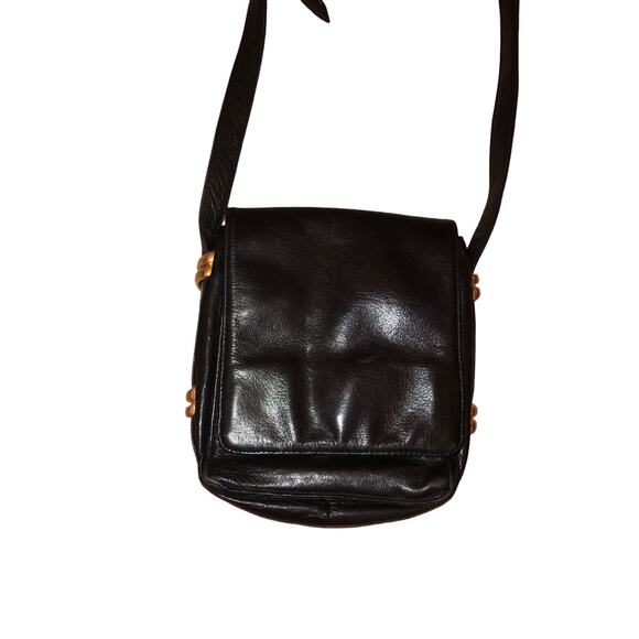 Preswick & Moore Buttery Soft Black Leather Crossbody Bag Purse With Gold Accent - Picture 5 of 9